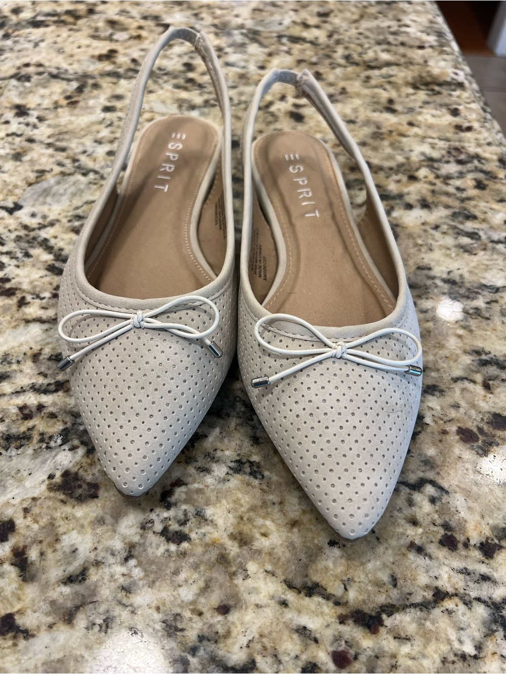 Esprit Women's Beige Perforated Pointed-Toe Slingback Flats